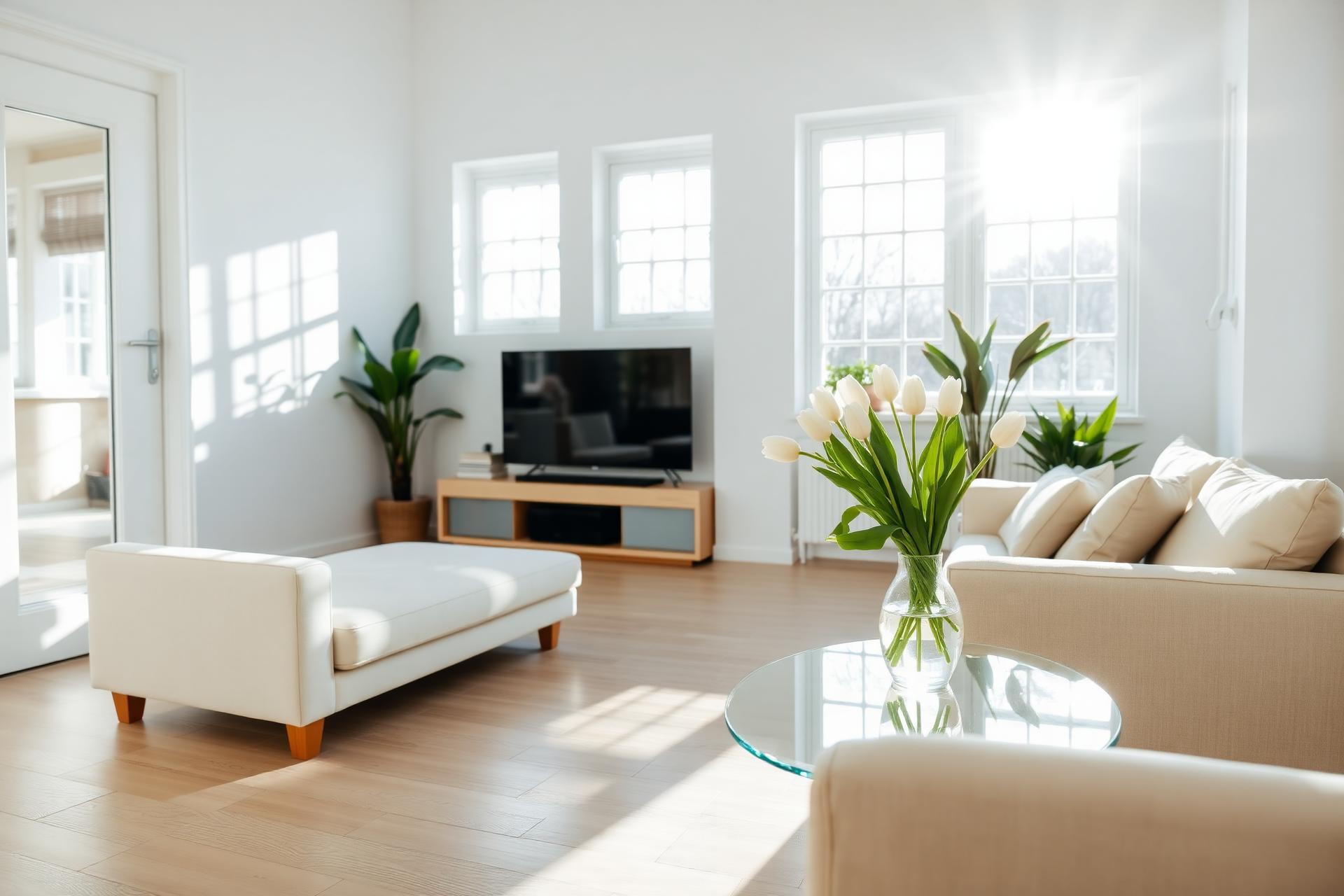 Bright, sunlit living room